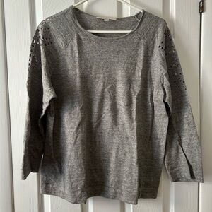 Loft sweater with floral cut outs on upper sleeve